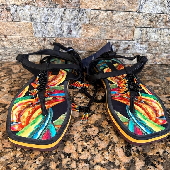 FARM RIO Black Banana Beaded Flat Sandals - Picture 3 of 8